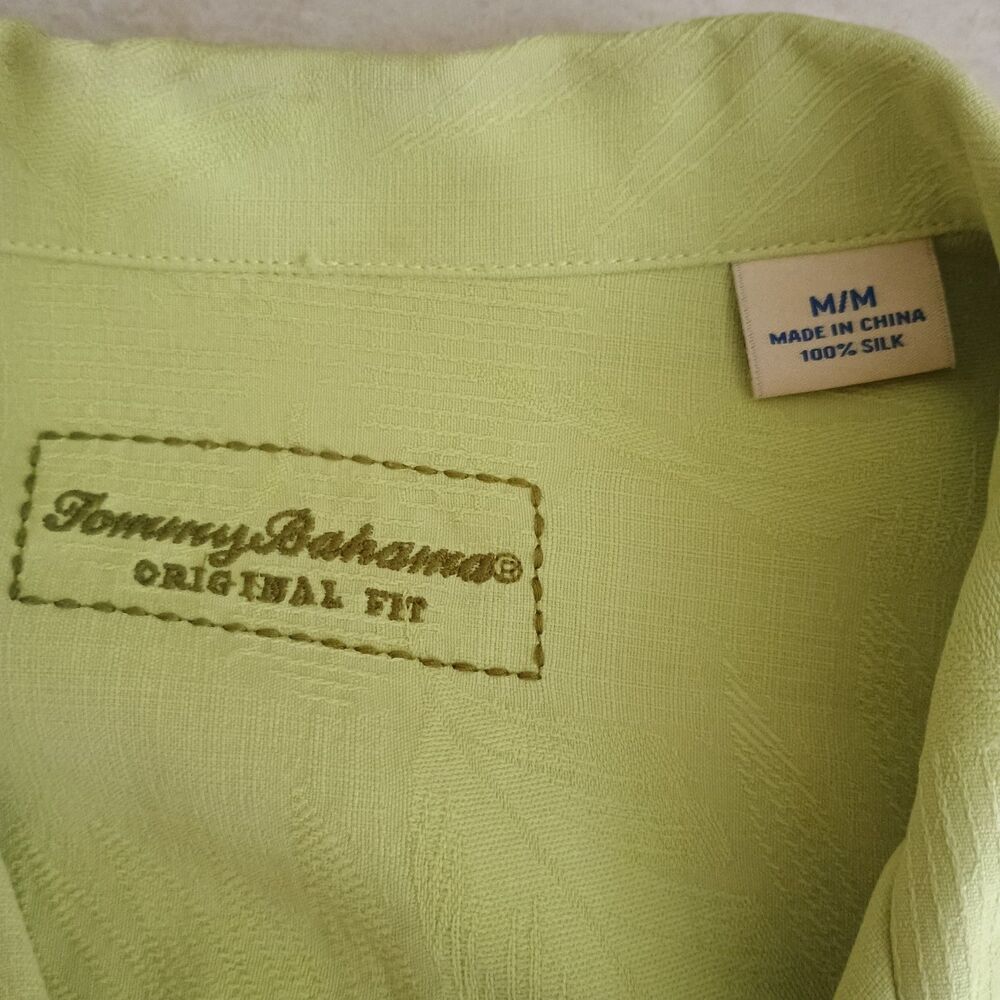 Tommy Bahama Silk Camp Shirt Mens Sz M Lime Green Hawaiian Floral  Print Aloha - Picture 7 of 9